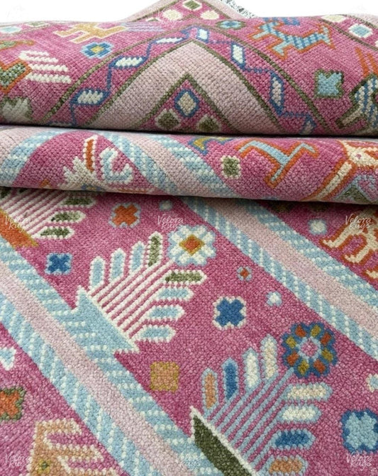 Pink Hand Knotted Oushak Shabargan Rug - Antique Style Ethnic Rug in 4x6, 5x8, 6x9, 8x10,9x12, 10x14 ft Handmade Gabbeh Rug for Living room