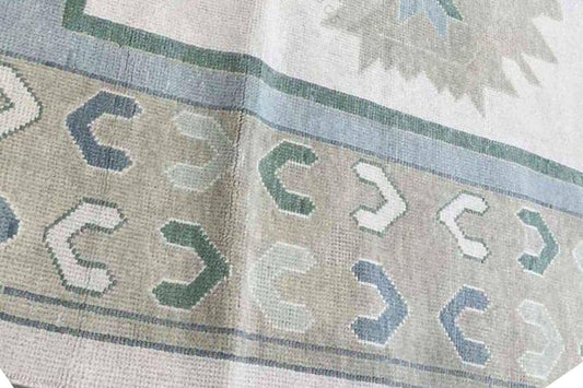 Green - Blue Oushak Rug Hand Knotted Geometric Area Rug 4x6, 5x8, 9x12, 10x14 ft Handmade Rug for Living Room | Antique Style Ethnic Rug