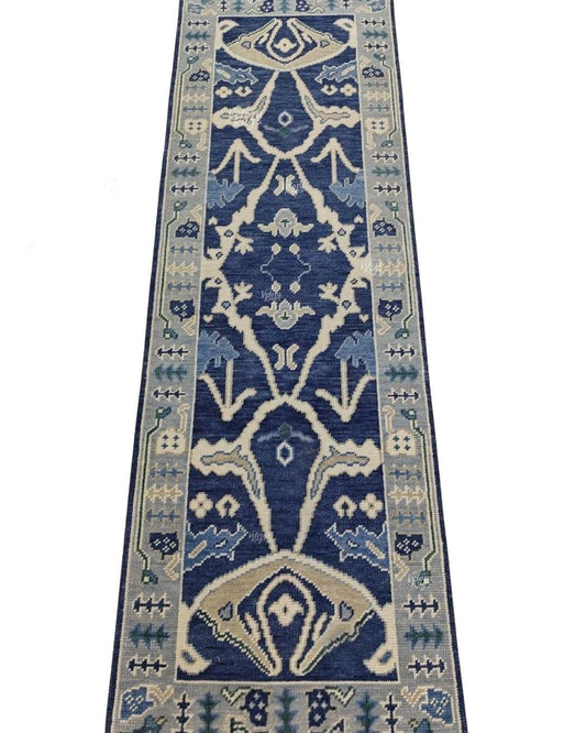 Blue Oushak Runner Rug: Hand Knotted Wool Turkish Carpet - Hallway Runner - Kitchen Runner - Boho Runner Stair Rug | Runner For Home Decor