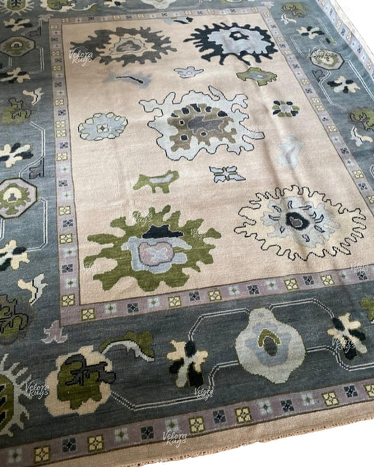 Cream color Indo Oushak Rug Hand-Knotted Wool Rug Luxurious Contemporary Rug for Living Room, Bedroom & Dining Hall | Multiple Sizes