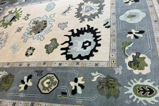 Cream color Indo Oushak Rug Hand-Knotted Wool Rug Luxurious Contemporary Rug for Living Room, Bedroom & Dining Hall | Multiple Sizes