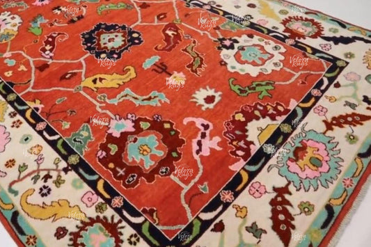 Elegant Red Oushak style Hand Knotted Rug 4x6, 5x8, 6x9, 8x10, 9x12, 10x14 ft Handmade Rugs for Living Room - Antique Style Contemporary rug