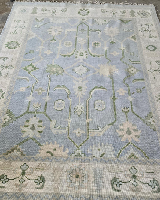 Modern Lt. Blue Indo Oushak Hand Knotted Rug, Antique Handmade Premium Wool Rugs for Living Room - Contemporary Floor Carpet | Custom Sizes