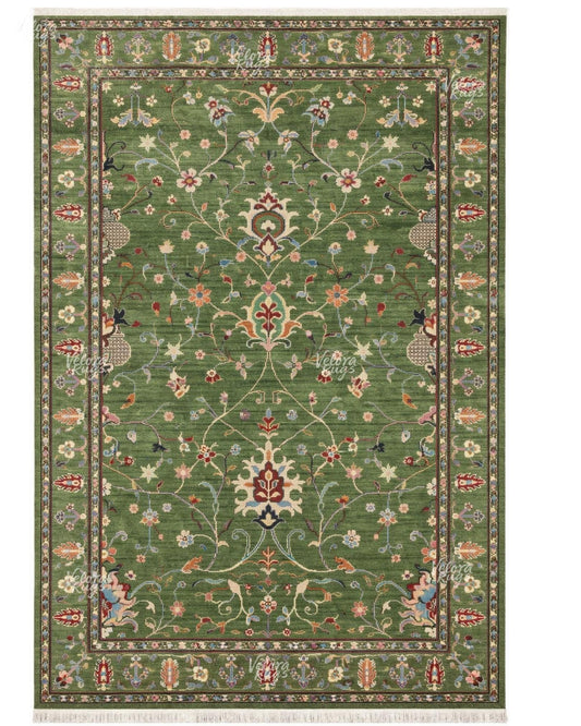 Elegant Green Hand-Knotted Oushak Rug Modern Persian Style Wool Carpet for Living Room | Antique style Contemporary rug | Custom Sizes