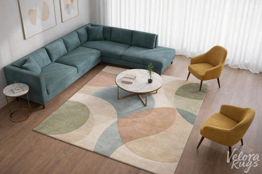 Modern Abstract Hand Tufted Rug, Pastel Geometric Wool Area Rug, Contemporary Handmade Carpet for Living Room Bedroom | Custom Sizes