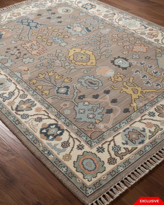 Exquisite Beige Hand Knotted Indo Oushak rug 4x6, 5x8, 6x9, 8x10, 9x12, 10x14 ft Handmade rugs - Antique Style Ethnic rug | Velora Rugs