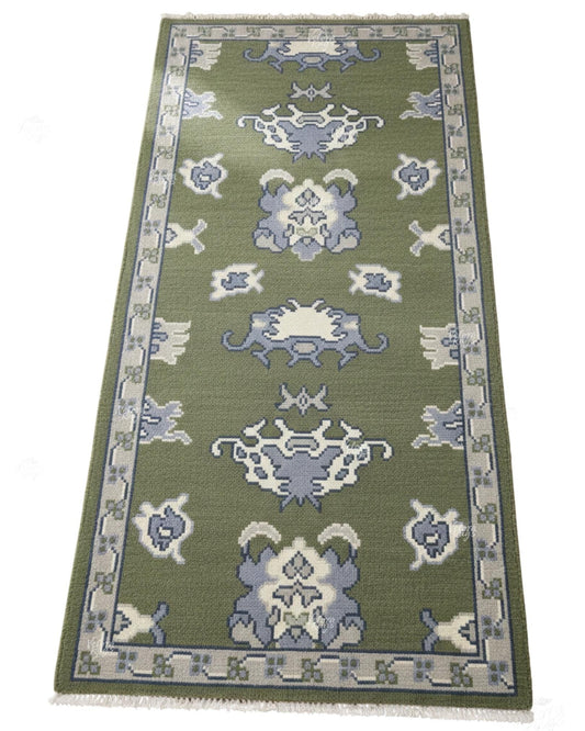 Olive Green Oushak Rug Hand-Knotted Turkish Wool Carpet with Organic Dye | Traditional Vintage Style Area Rug | Custom Sizes