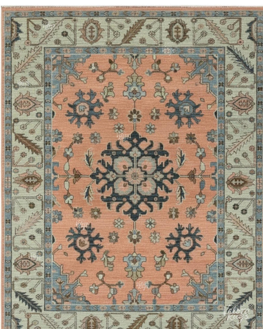 Handmade Oushak style Peach color rug 5x8, 6x9, 8x10, 9x12, 10x14 ft | Hand knotted Soft wool rug, Oriental rug - Living area, Bedroom rugs