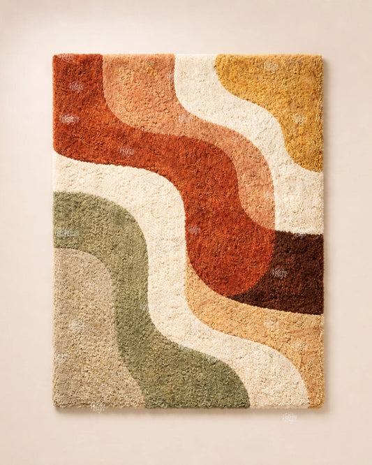 Hand Tufted Abstract Rug, Modern Curved Pattern Area Rug, Wool Tufted Carpet, Contemporary Boho Living Room Rug | Custom Sizes