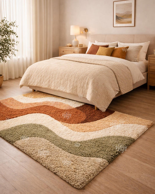 Hand Tufted Abstract Rug, Modern Curved Pattern Area Rug, Wool Tufted Carpet, Contemporary Boho Living Room Rug | Custom Sizes