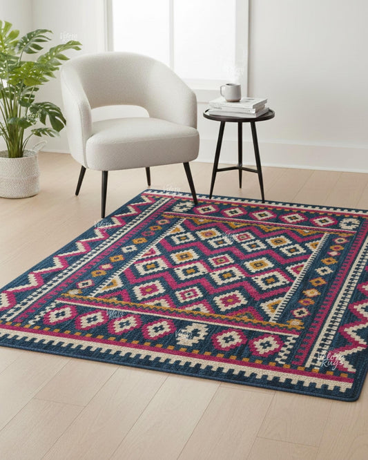 Hand Tufted Wool Area Rug, Colorful Geometric Tribal Kilim Design, Modern Handmade Rug for Living Room, Bedroom & Home Decor