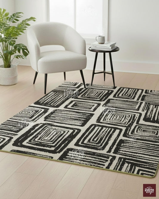 Hand Tufted Wool Area Rug, Modern Geometric Black White Pattern, Handmade Rug for Living Room & Bedroom