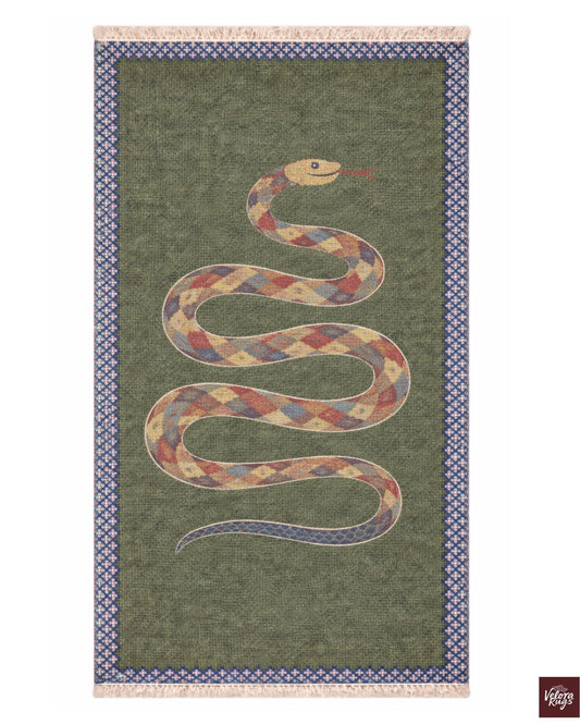Hand Knotted Snake Rug, Modern Tribal Serpent Design, Wool Area Rug, Green Statement Rug, Artisan Handmade Carpet