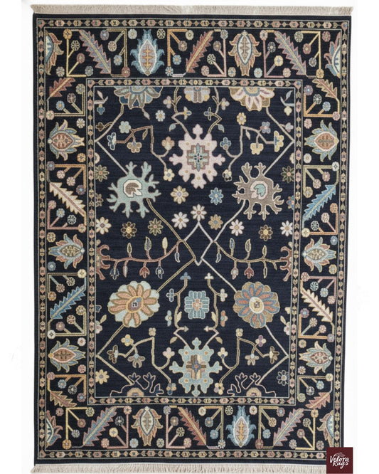 Navy Blue Hand-Knotted Modern Oushak Rug- Antique-Style Contemporary Design, Living Room Rug, Available in 4x6, 5x8, 8x10, 9x12, 10x14 ft