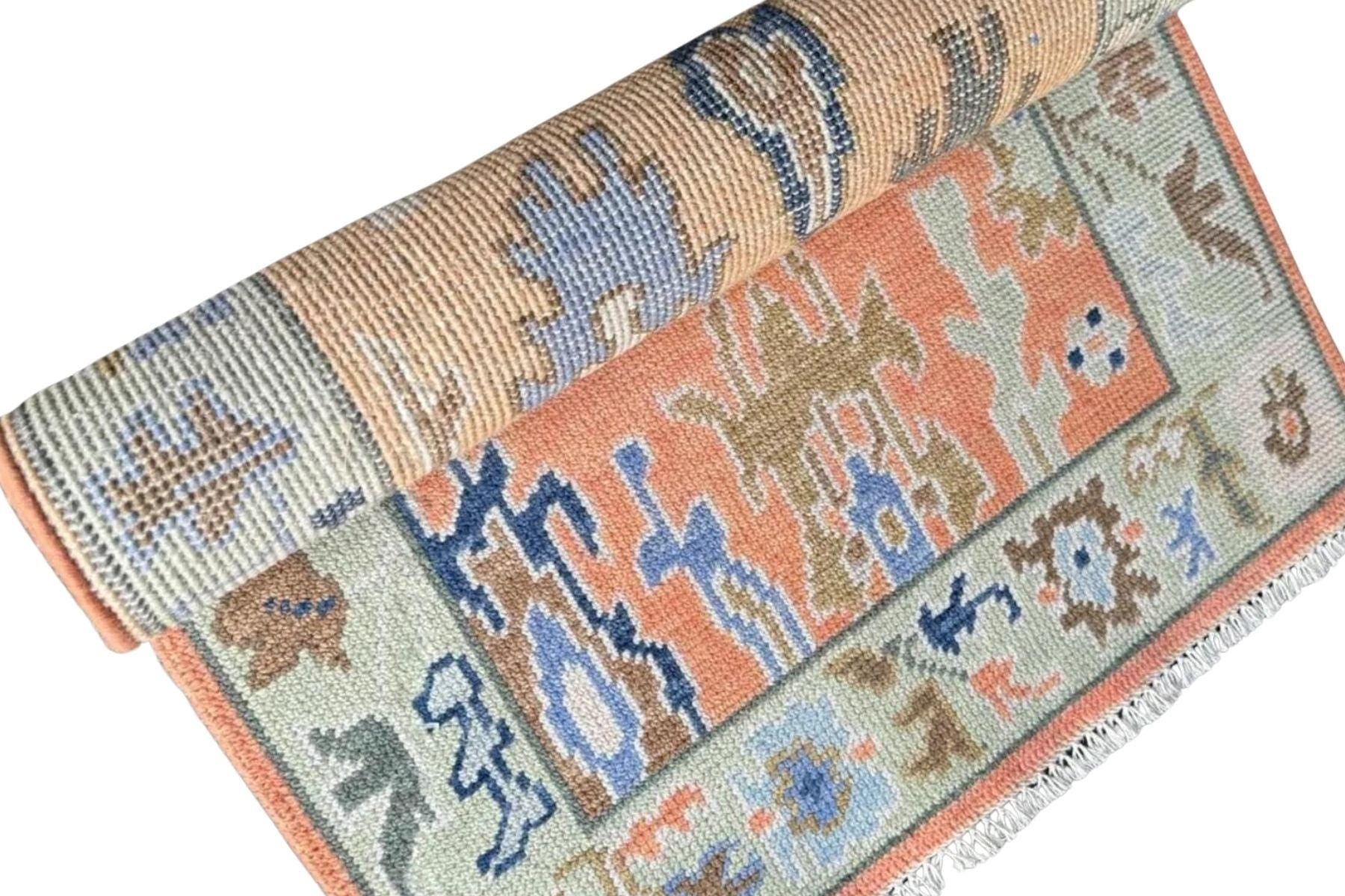 Peach Oushak Runner Rug: Hand Knotted Wool Hallway Carpet - Antique Style Contemporary Rug | Vintage Turkish  Oriental Rug For Home Decor