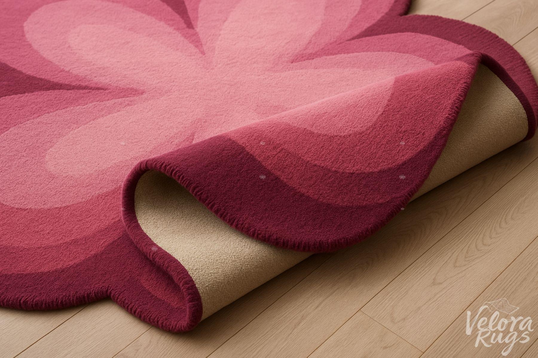 Pink Flower Shaped Tufted Wool Rug – Handcrafted Modern Bloom Carpet for Living Room, Cute Round Accent Rug, Soft Floral Area Rug