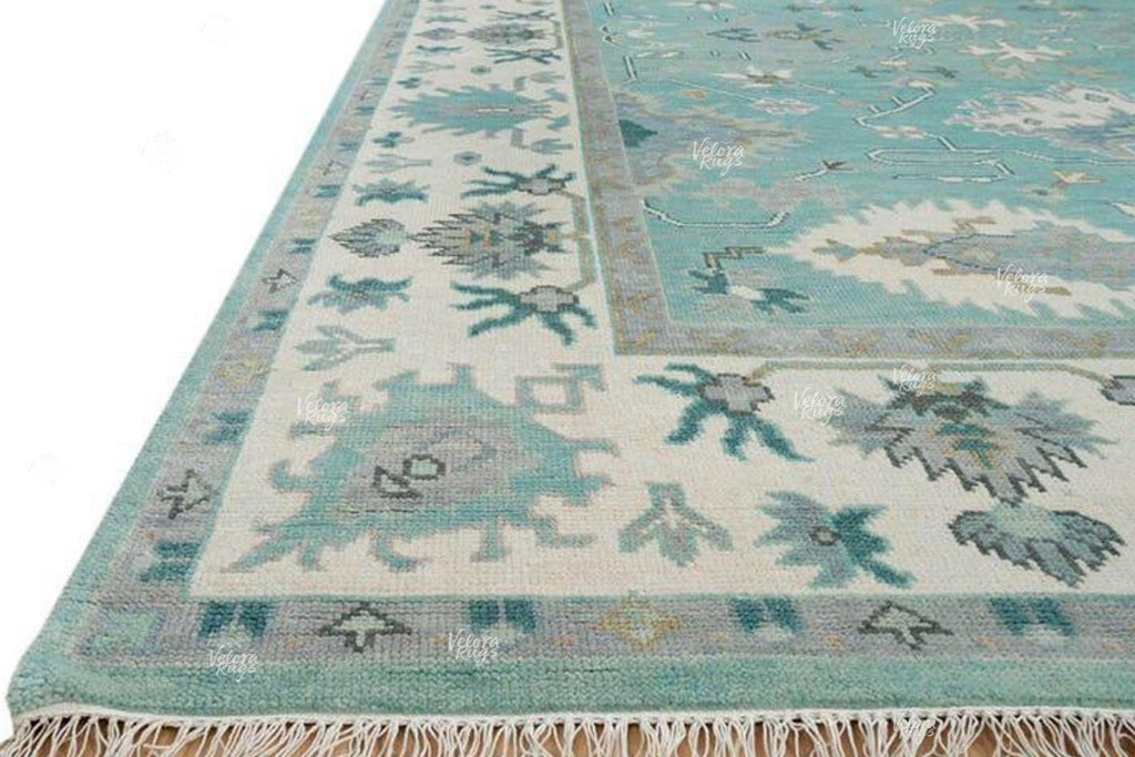 Aqua Blue Oushak Style Hand-Knotted Rug – 4x6, 5x8, 6x9, 8x10, 9x12, 10x14 ft | Handmade Antique-Inspired Contemporary Rug for Living Room