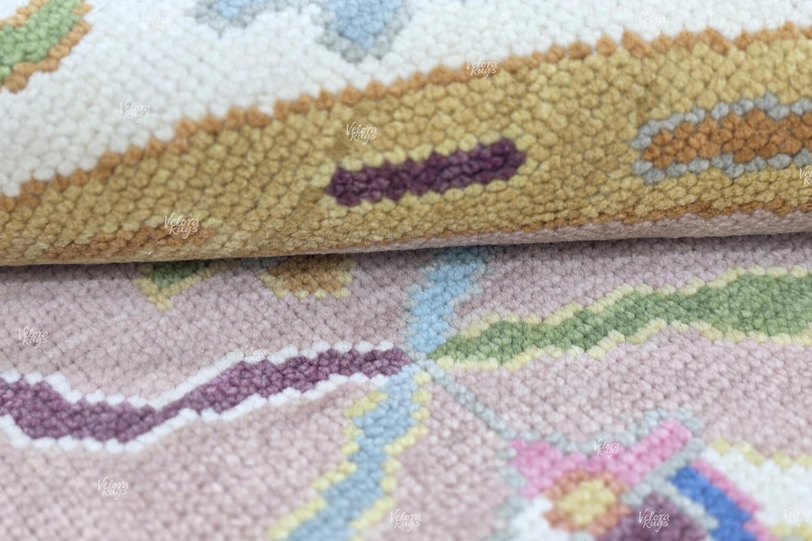 Pink Round Oushak Rug 5' 6' 7' 8' 9' 10' Diameter - Hand Knotted Wool Oushak Style Rug For Living Room, Dining & Kitchen Area