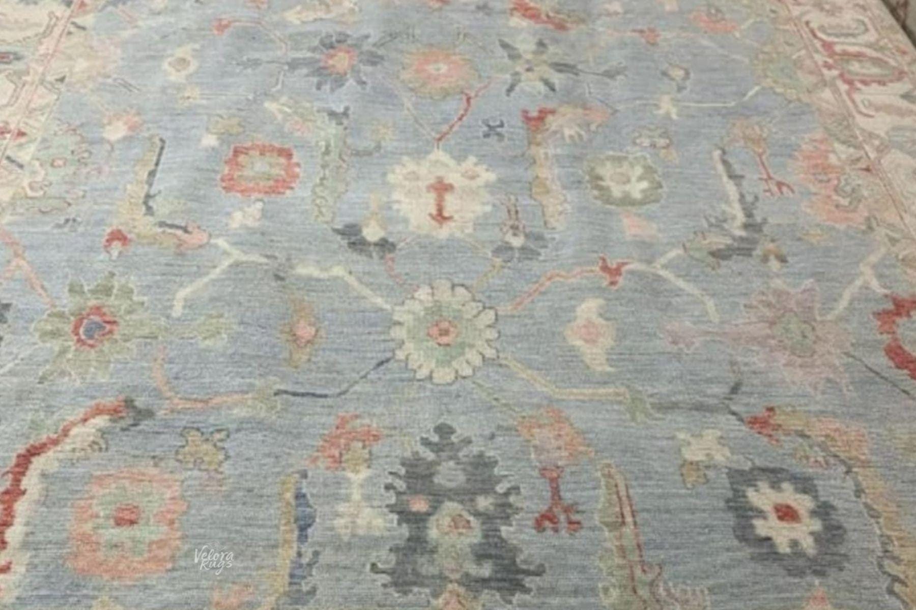 Hand Knotted Blue Oushak Wool Rug 5x8, 6x9, 8x10, 9x12 – Floral Handmade Rugs for for Living Room & Bedroom - Antique Style Contemporary Rug