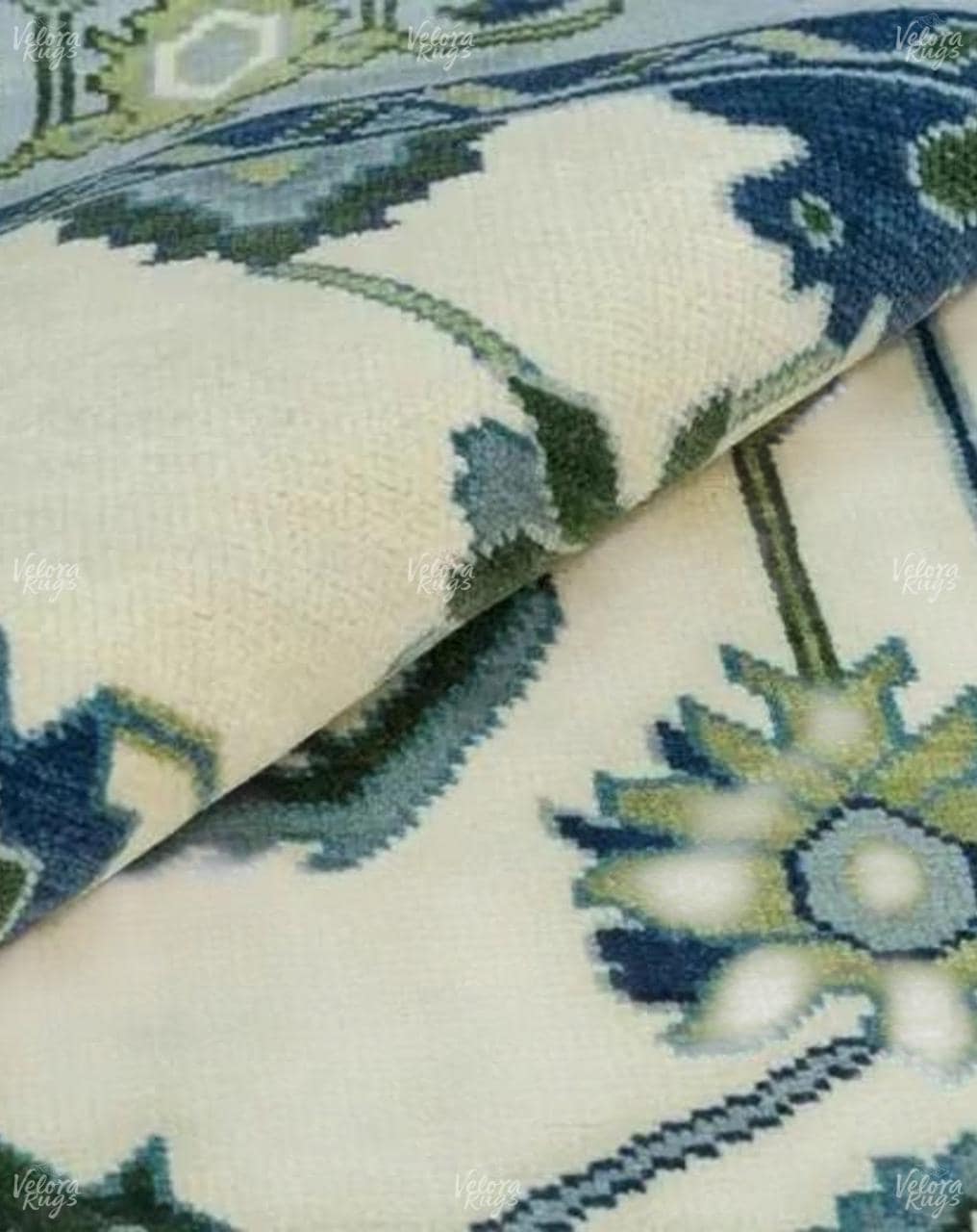 Ivory & Blue Indo Oushak Hand Knotted Rug 4x6, 5x8, 6x9, 8x10, 9x12, 10x14, 12x15 ft Handmade Rugs for Living Room - Antique Ethnic rug