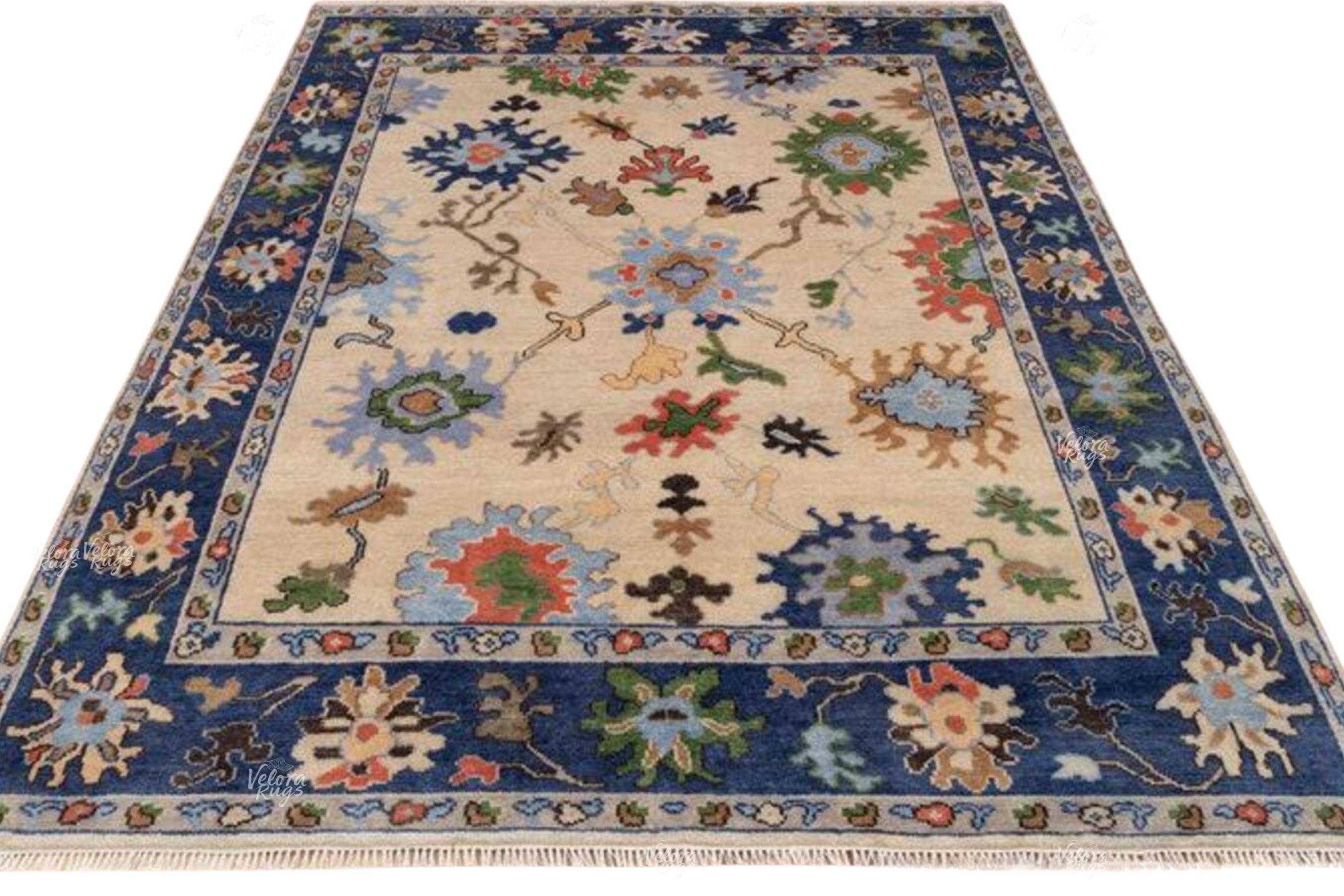 Elegant Floral Oushak Rug – Handknotted Wool Area Rug 4x6, 5x8, 6x9, 8x10, 9x12 ft, Vintage Style Turkish Design for Living Room & Bedroom