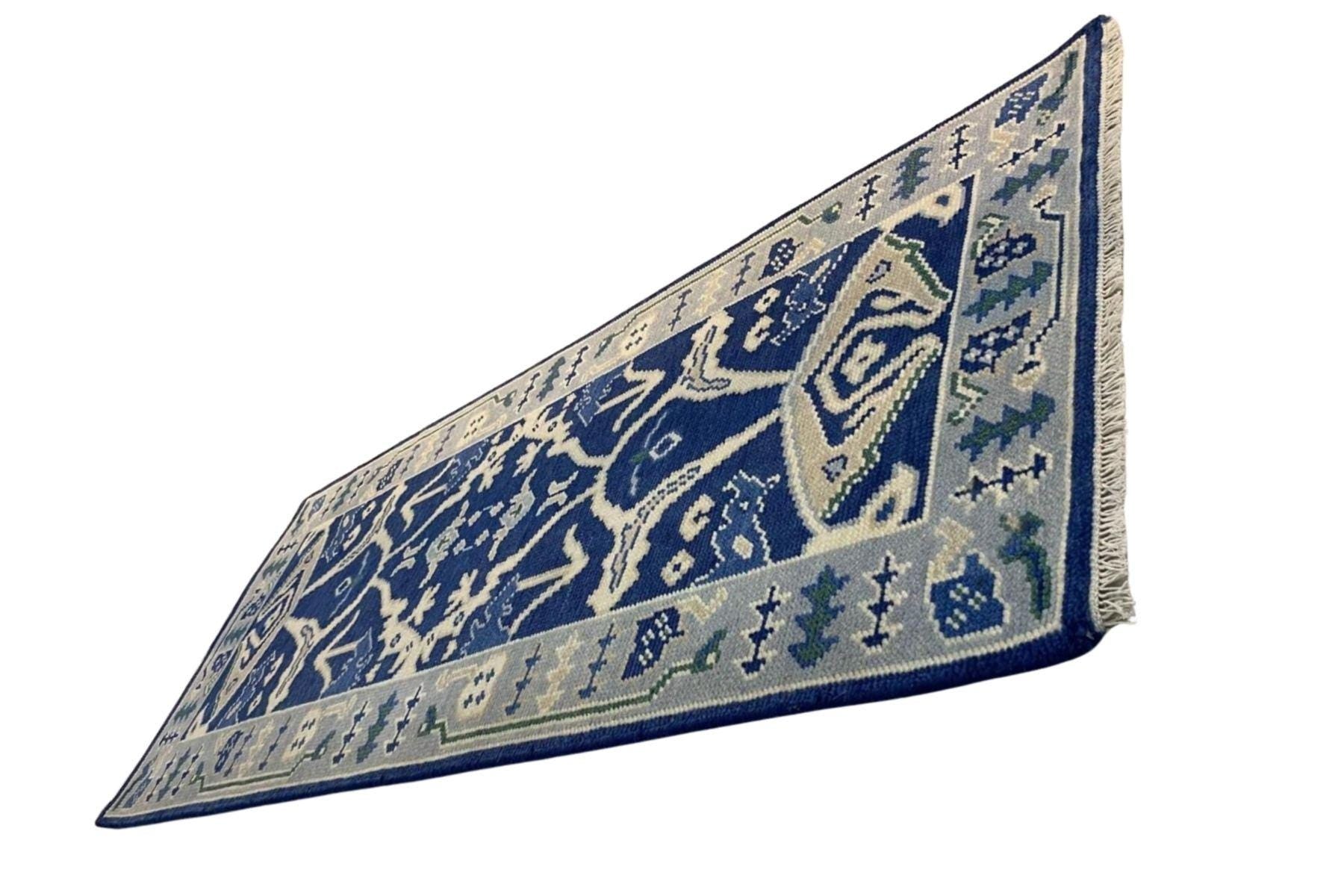 Blue Oushak Runner Rug: Hand Knotted Wool Turkish Carpet - Hallway Runner - Kitchen Runner - Boho Runner Stair Rug | Runner For Home Decor