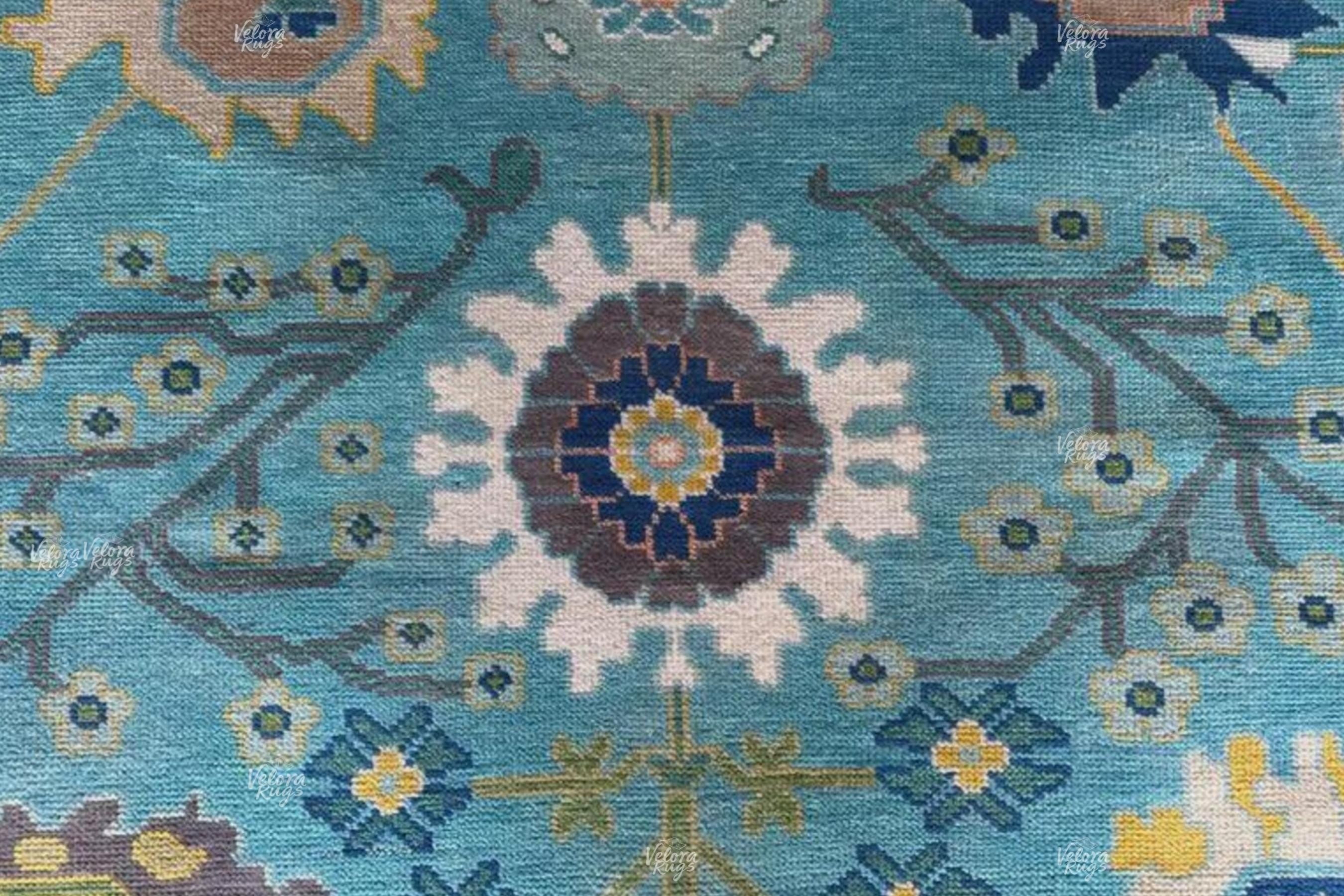 Turquoise Blue Oushak style Hand Knotted Rug, Handmade Rugs for Living Room - Antique Inspired Contemporary rug | Custom Sizes
