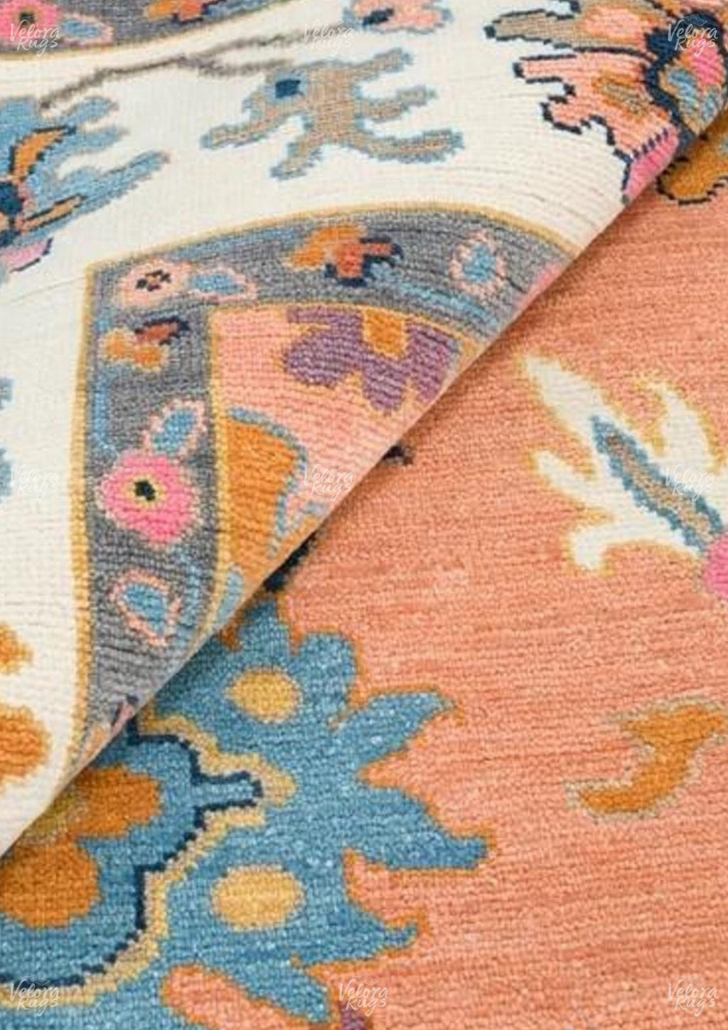 Hand-Knotted Orange Oushak Wool Rug: Modern Turkish Area Carpet