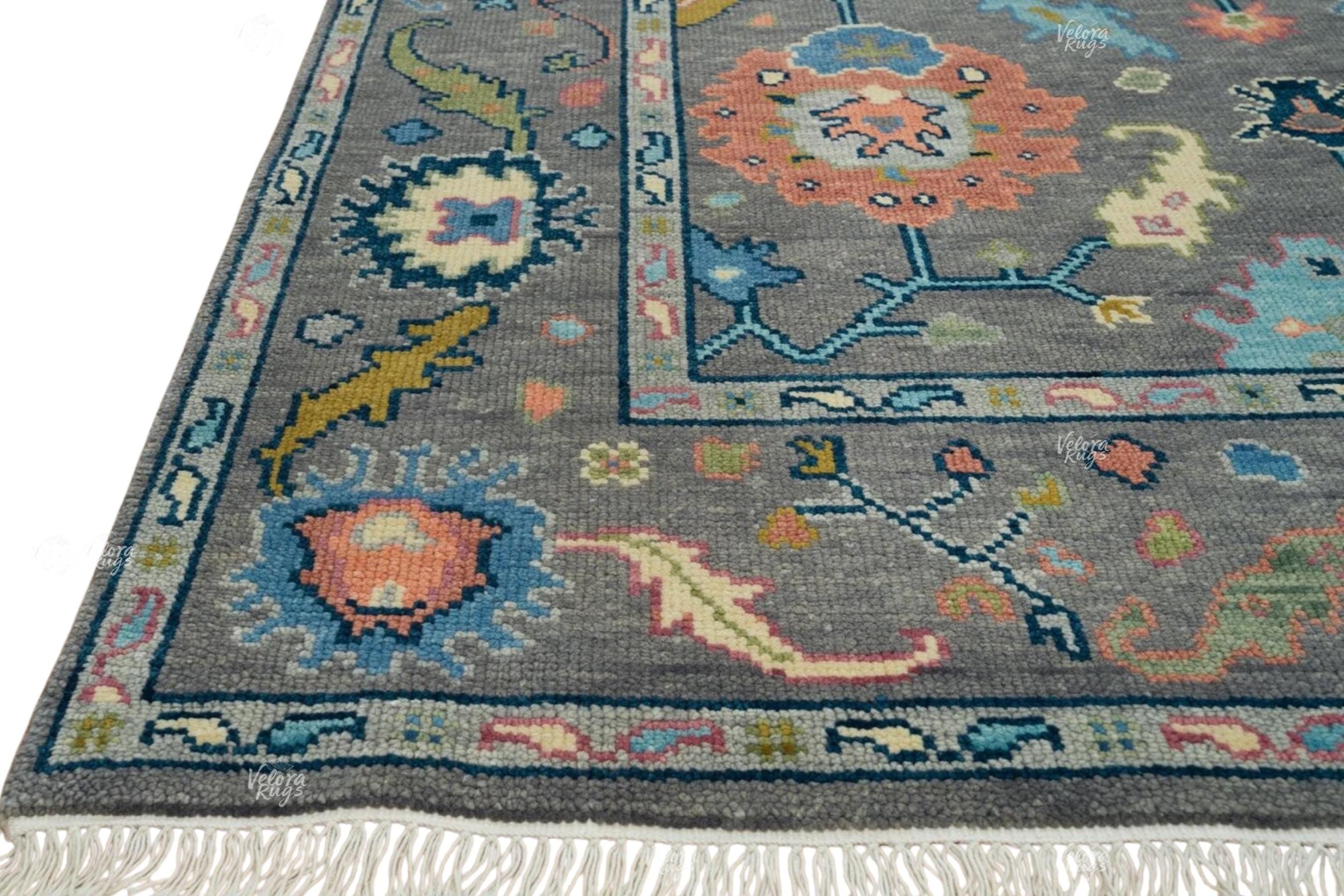 Handmade Grey Oushak Rug | Soft Wool Area Rug 4x6, 8x10, 9x12 ft | Floral Turkish Design | Custom Size Available | Modern Farmhouse Decor