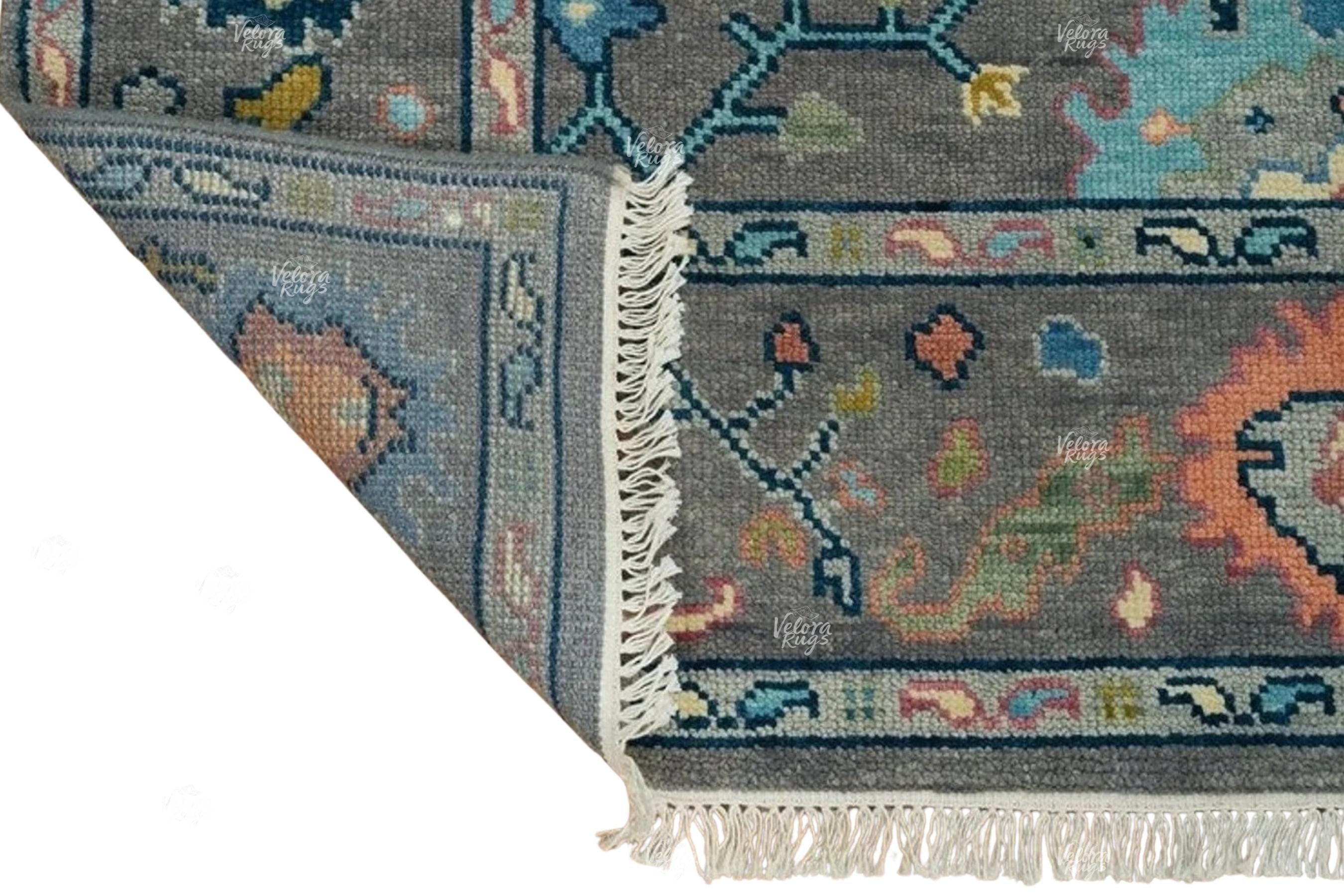 Handmade Grey Oushak Rug | Soft Wool Area Rug 4x6, 8x10, 9x12 ft | Floral Turkish Design | Custom Size Available | Modern Farmhouse Decor