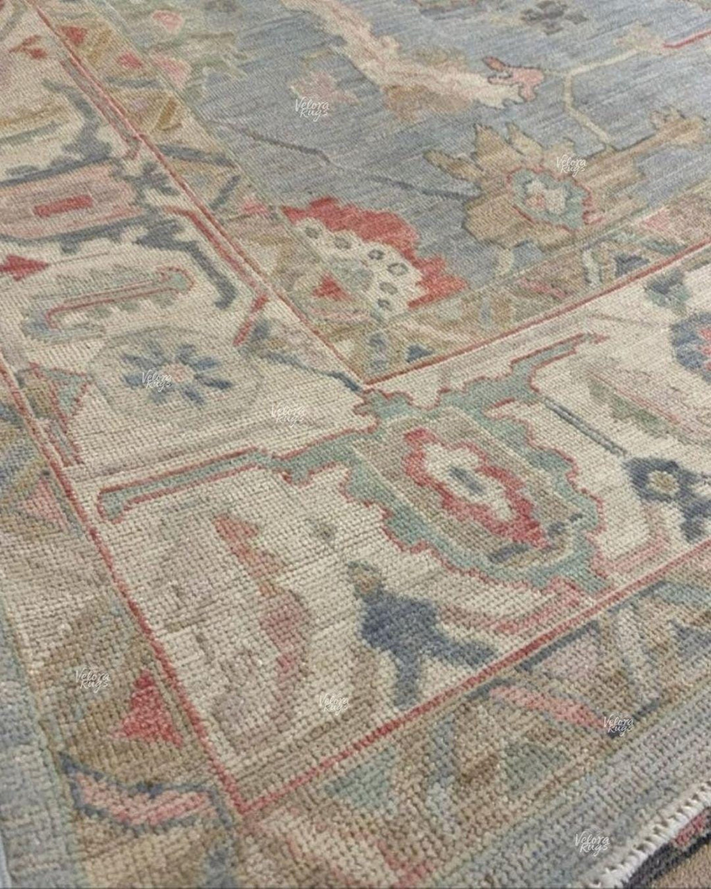 Hand Knotted Blue Oushak Wool Rug 5x8, 6x9, 8x10, 9x12 – Floral Handmade Rugs for for Living Room & Bedroom - Antique Style Contemporary Rug