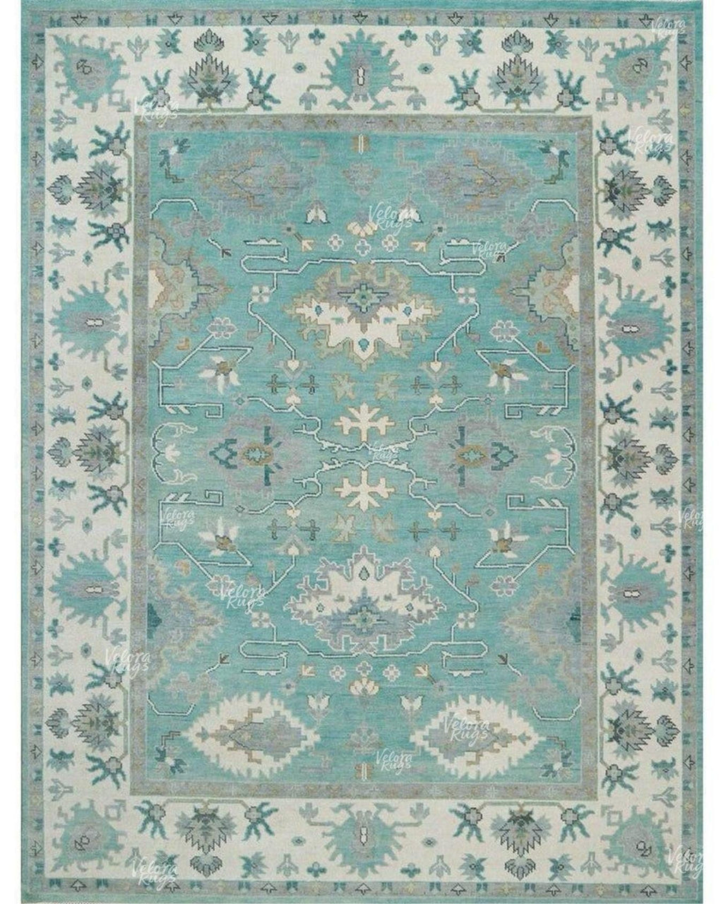 Aqua Blue Oushak Style Hand-Knotted Rug – 4x6, 5x8, 6x9, 8x10, 9x12, 10x14 ft | Handmade Antique-Inspired Contemporary Rug for Living Room