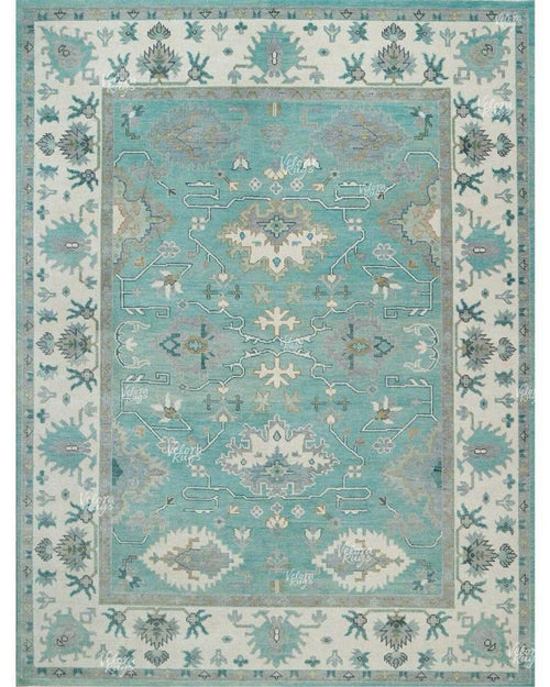 Aqua Blue Oushak Style Hand-Knotted Rug – 4x6, 5x8, 6x9, 8x10, 9x12, 10x14 ft | Handmade Antique-Inspired Contemporary Rug for Living Room