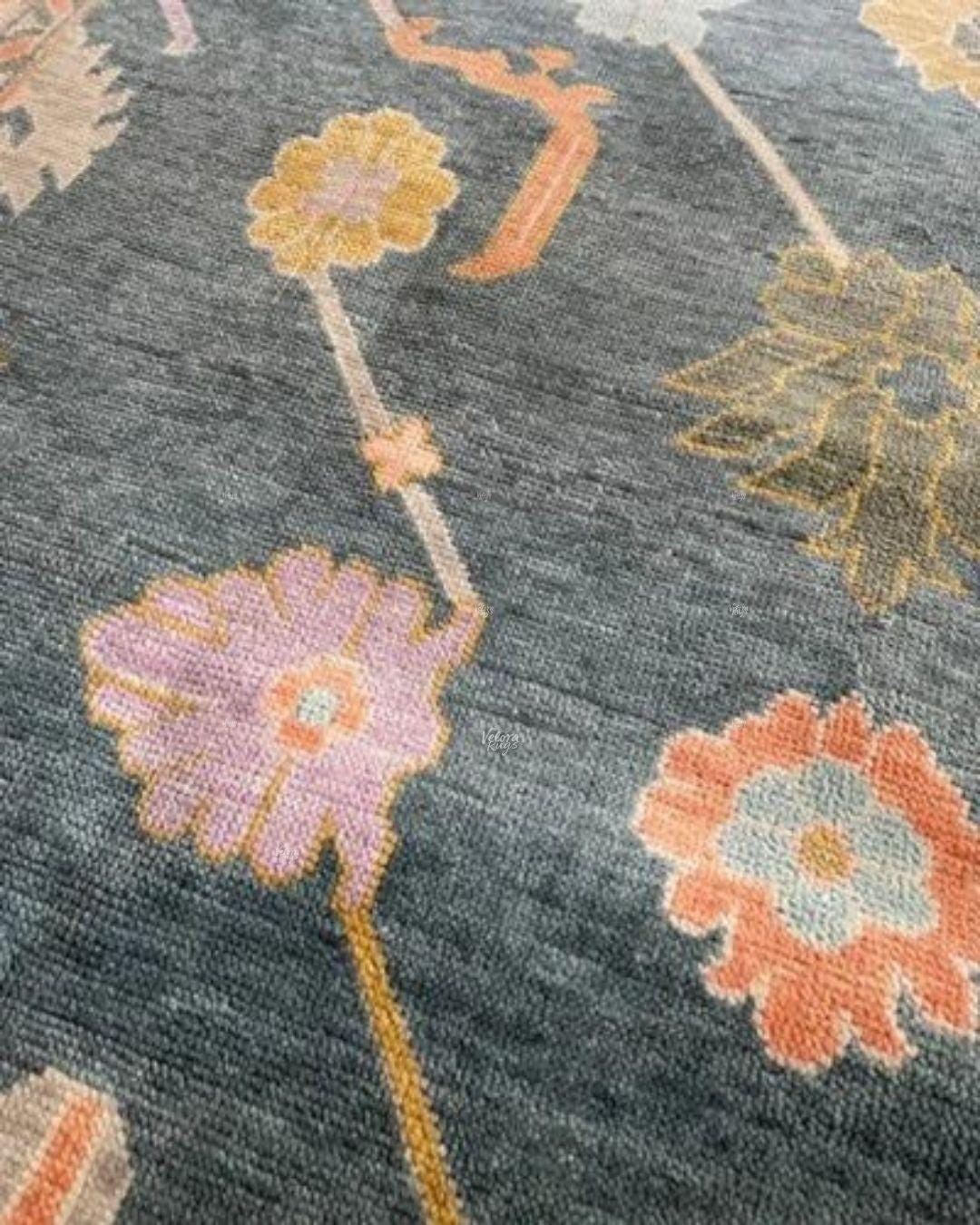 Blue Hand-Knotted Modern Oushak Rug 4x6, 5x8, 6x9, 8x10, 9x12, 10x14 ft - Antique-Style Contemporary Design, Living Room, Bedroom & Dining