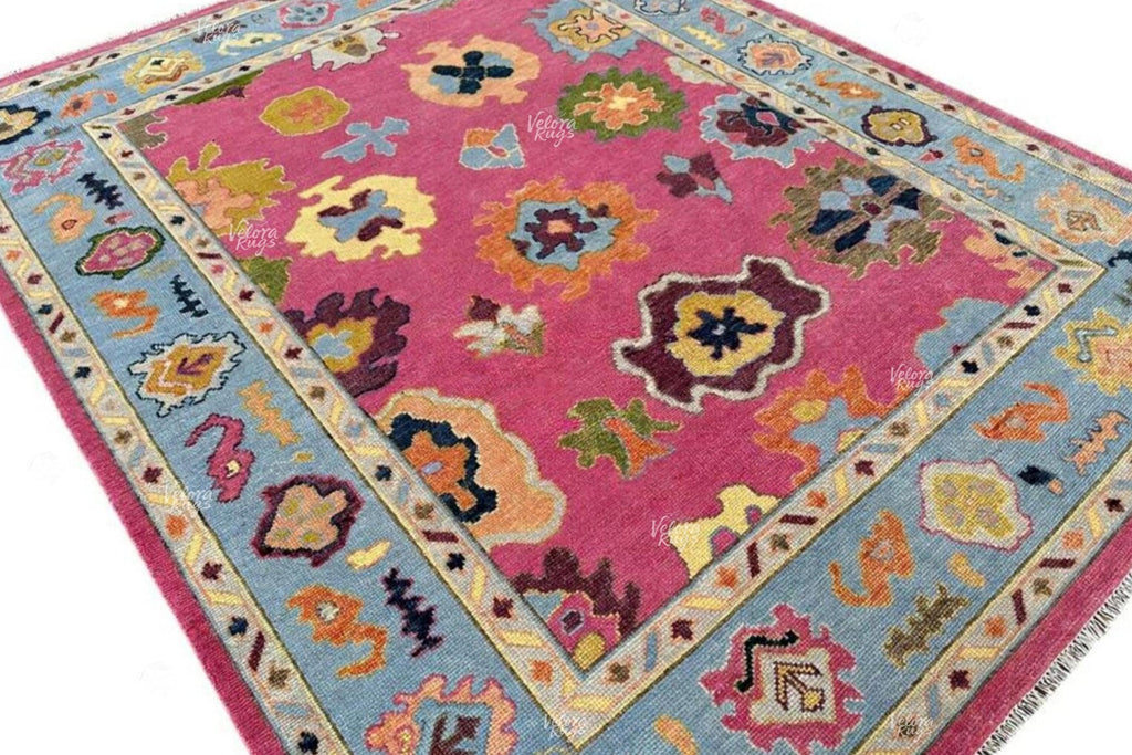 Elegant Hot Pink Oushak Hand Knotted Rug 4x6, 5x8, 6x9, 8x10, 9x12, 10x14 ft Handmade Rugs for Living Room - Antique Contemporary rug