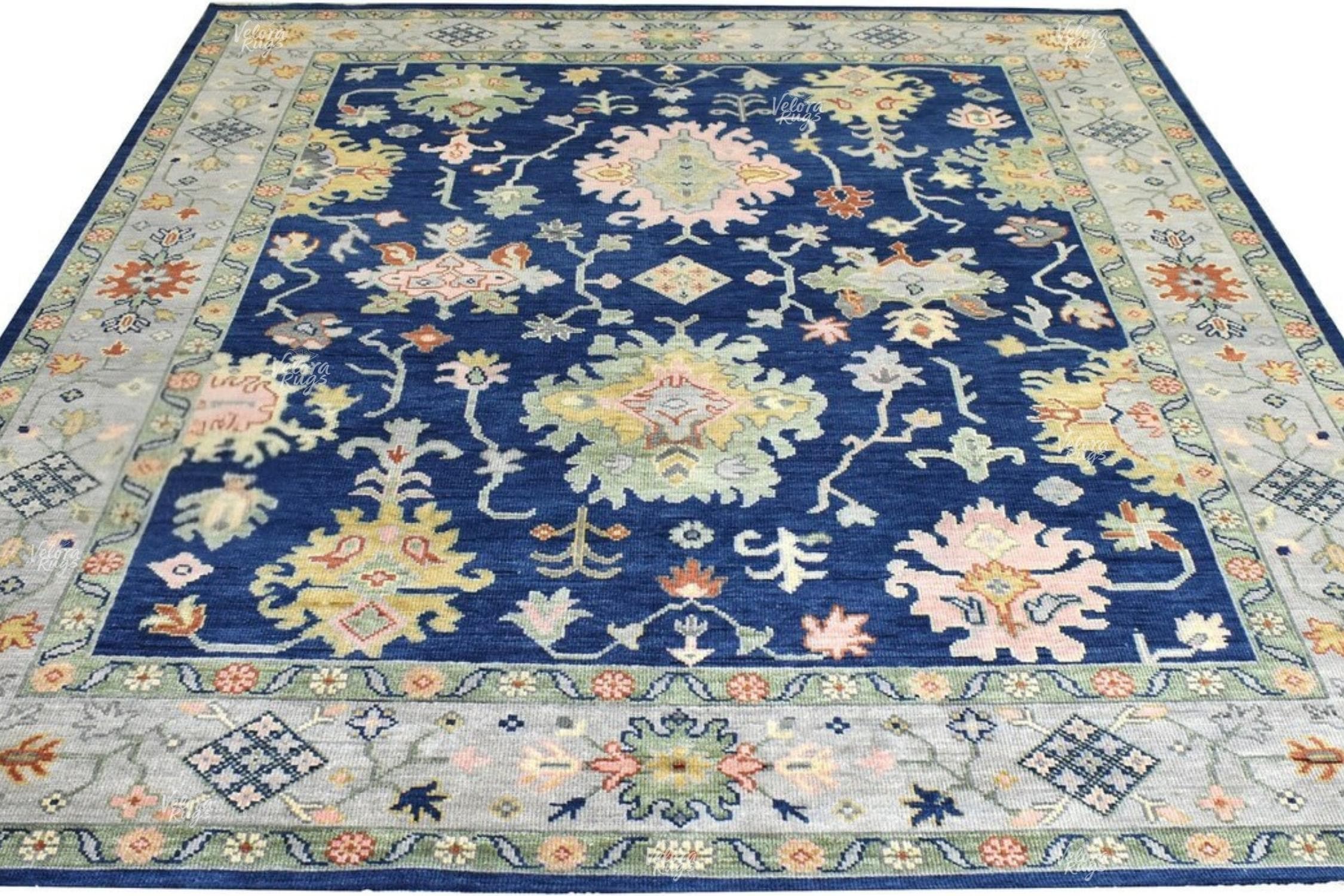 Navy Blue Oushak style Hand Knotted Rug 4x6, 5x8, 6x9, 8x10, 9x12, 10x14 ft Handmade Rugs for Living Room - Antique Style Contemporary rug
