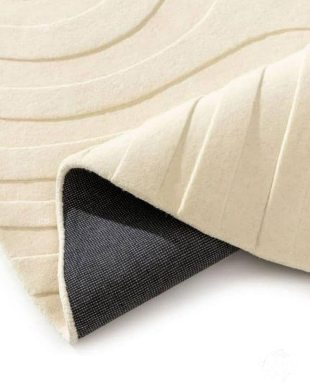 Hand-Tufted Ivory Rug | Modern Abstract Wave Carpet | Minimalist Cream Wool Area Rug | Soft Textured Floor Mat, Living Room & Bedroom Decor