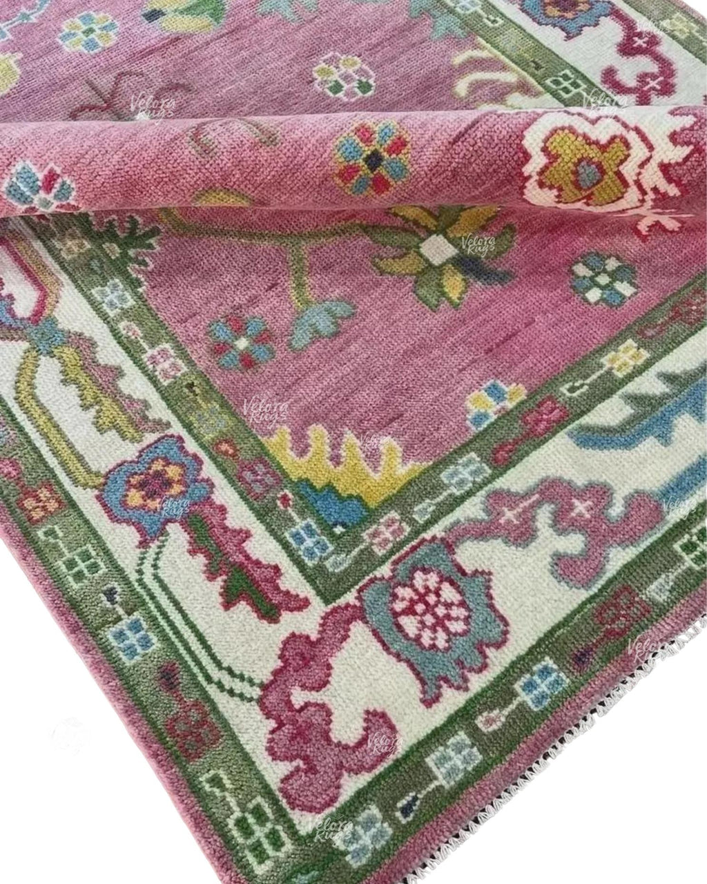 Elegant Hand-Knotted Pink Oushak Rug - Antique-Style Floral Design, Available in 4x6, 5x8, 6x9, 8x10, 9x12, 10x14 ft | Living Room & Bedroom