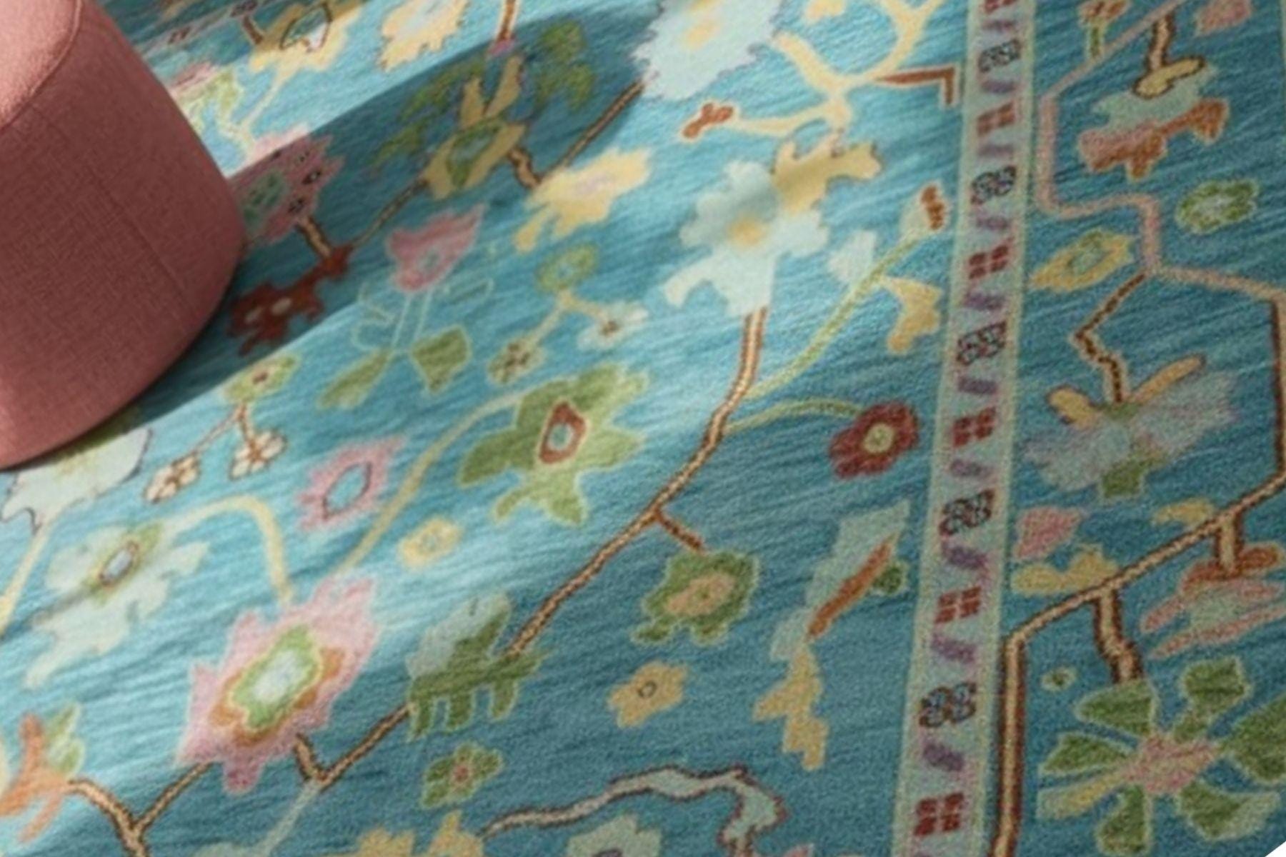 Light Blue Oushak Rug - Hand Knotted  Wool Rug, Turkish Floral Carpet - Handmade Area Rug for Living Room & Bedroom  in 4x6 to 12x15 ft Size