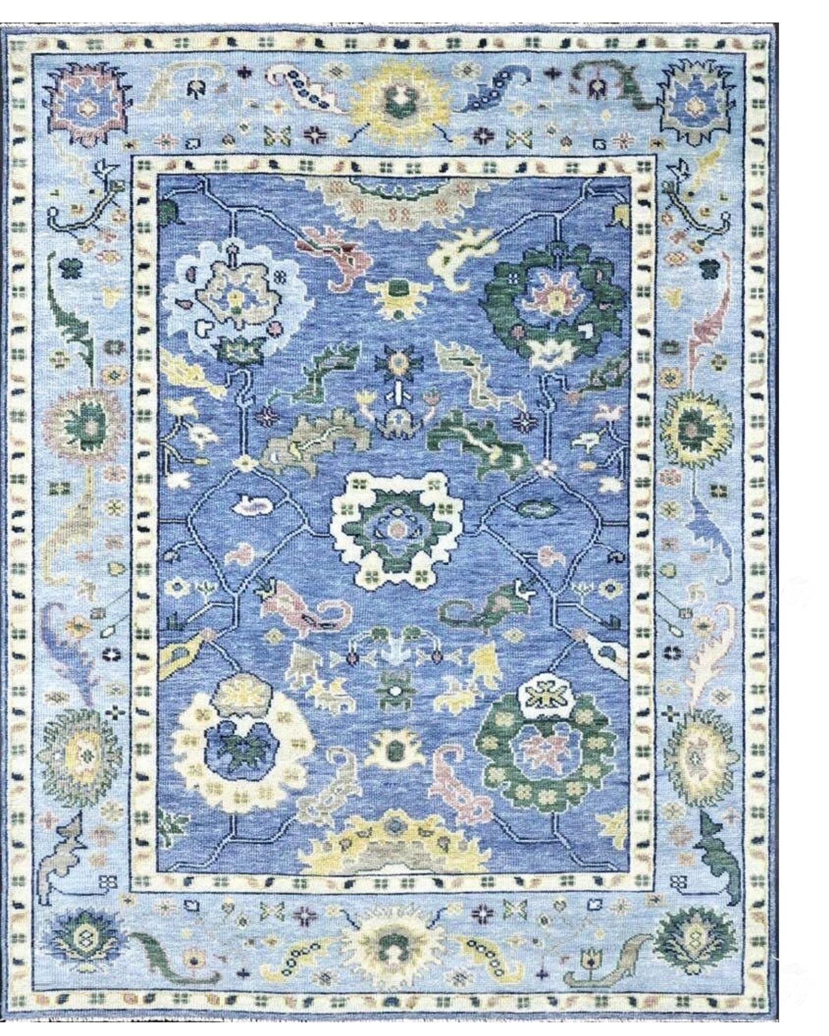 Elegant Blue Oushak Rug – 5x8, 6x9, 8x10, 9x12, 10x14 ft – Hand Knotted Wool Vintage Style Oriental Rug – Turkish Persian Living Room Carpet