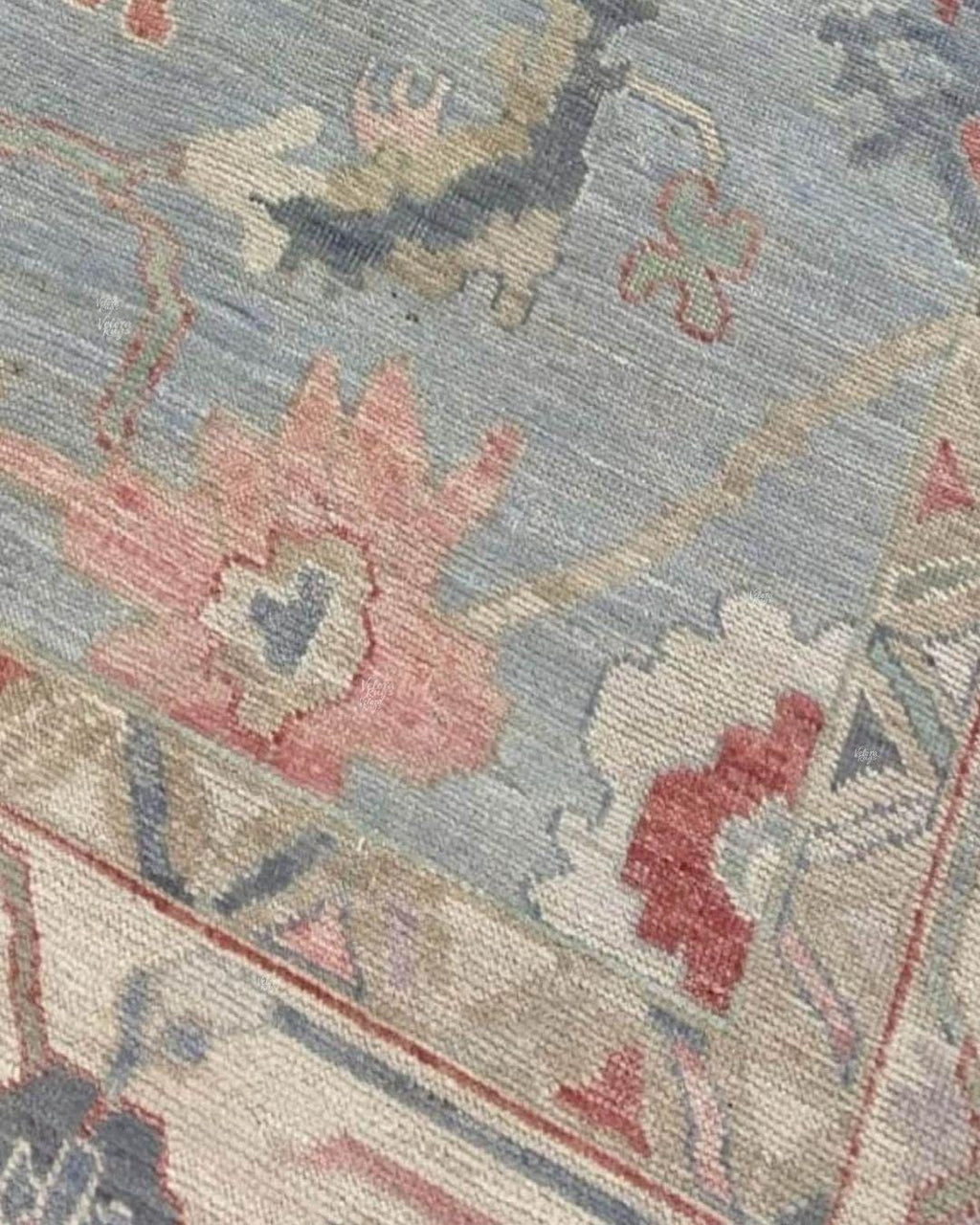 Hand Knotted Blue Oushak Wool Rug 5x8, 6x9, 8x10, 9x12 – Floral Handmade Rugs for for Living Room & Bedroom - Antique Style Contemporary Rug