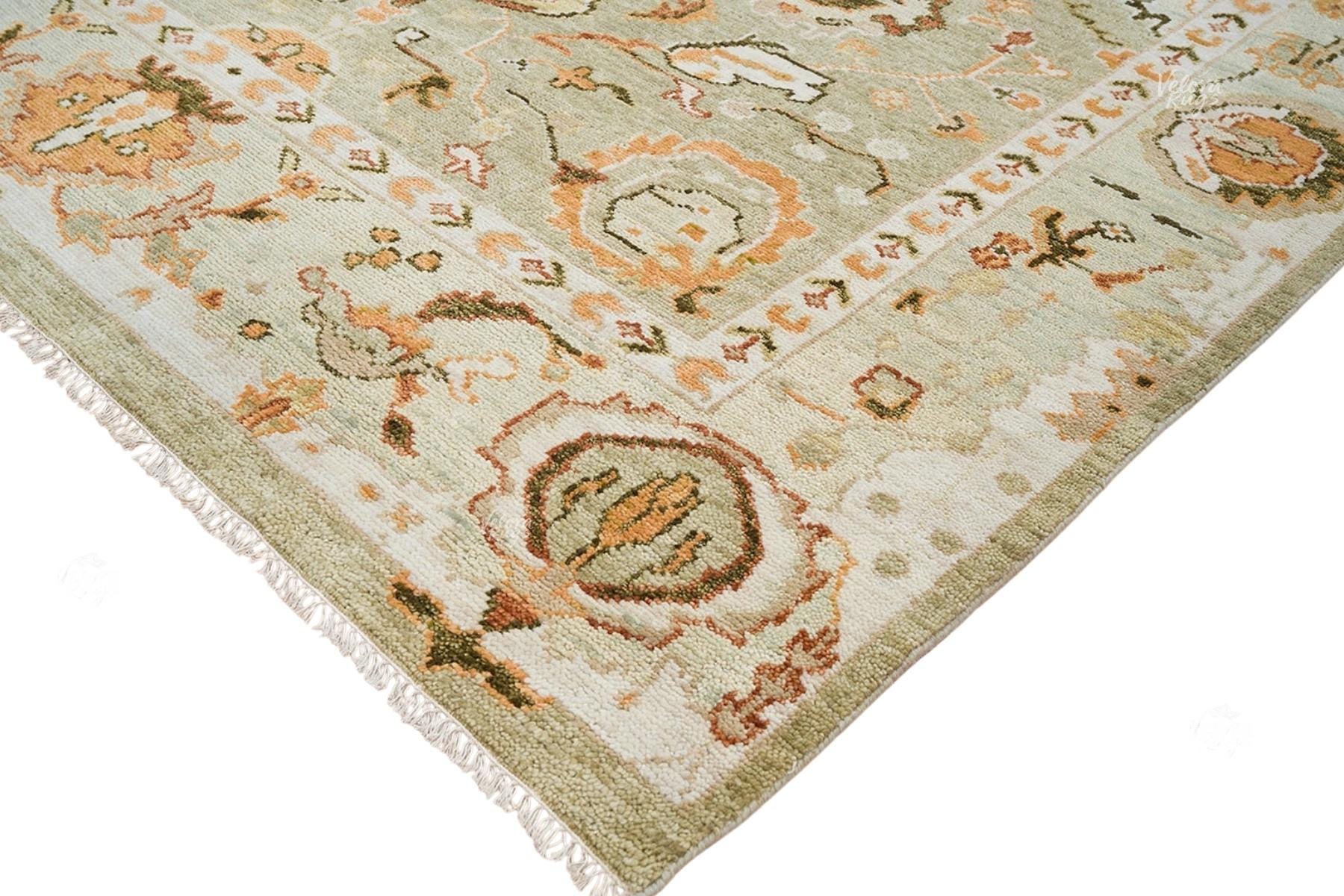 Sage Green Oushak Rug | Handmade Wool Rug | Hand-Knotted Indian Rug for Living Room & Bedroom | Custom Sizes 4x6 to 10x14 ft | Home Decor