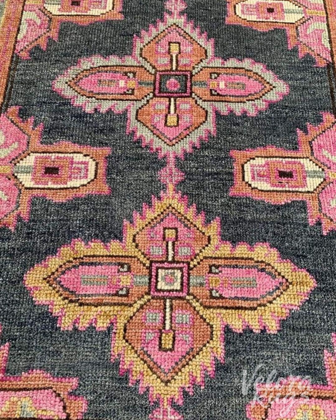Navy Pink Oushak Hand Knotted Oushak Rug | Antique Oriental Design Area Carpet in 5x8, 6x9, 8x10,9x12 ft for Living Room,Bedroom or Kitchen