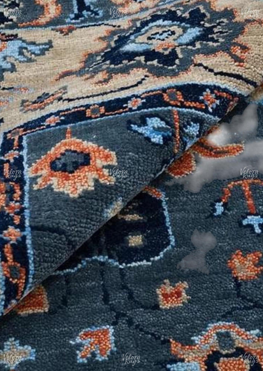 Blue - Grey Turkish inspired Oushak Hand Knotted Rug for Living Room, Bedroom, Kitchen - Antique Style Contemporary rug | Custom Sizes