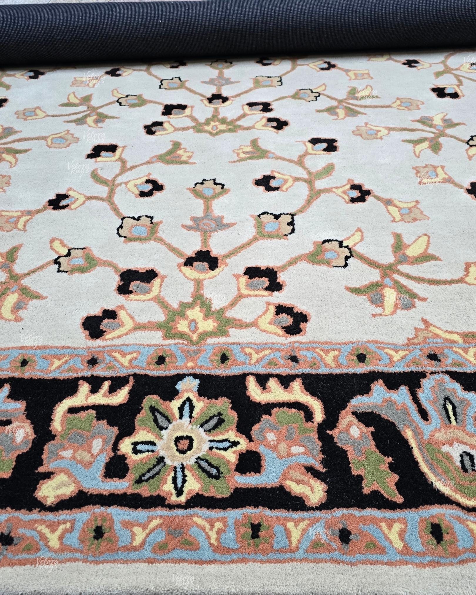 Premium Tufted Wool Rug Light Cream – Traditional Floral Design Carpet for Living Room & Modern Home Interiors – Elegant Home Decor Area Rug