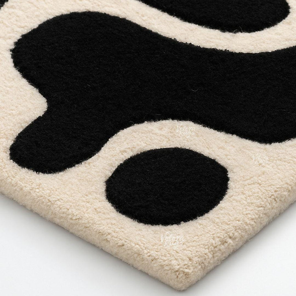 Hand Tufted Black and White Wool Rug | Modern Abstract Area Carpet | Minimalist Living Room Rug | Contemporary Home Decor