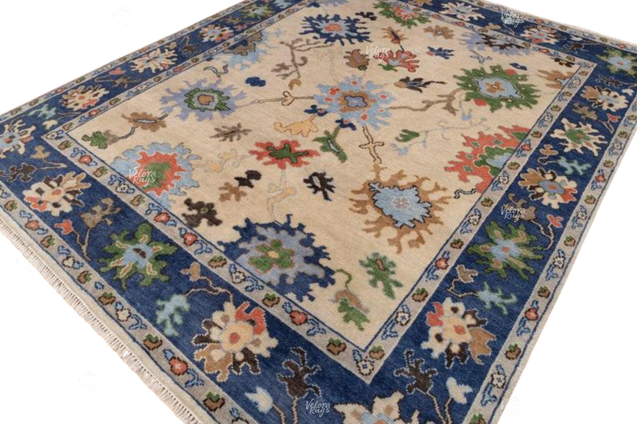 Elegant Floral Oushak Rug – Handknotted Wool Area Rug 4x6, 5x8, 6x9, 8x10, 9x12 ft, Vintage Style Turkish Design for Living Room & Bedroom