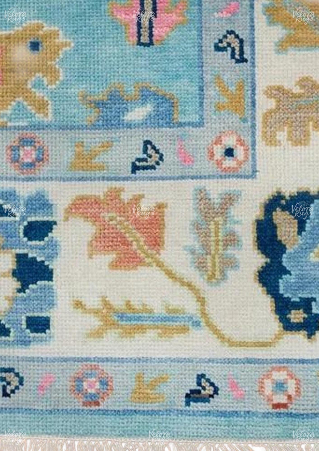 Elegant Hand Knotted Blue Oushak Rug - Antique-Style Contemporary Design, Available in 4x6, 5x8, 6x9, 8x10, 9x12, 10x14 ft | Living Room Rug