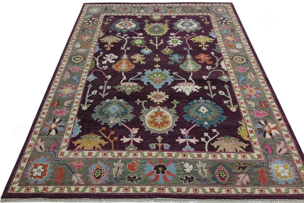Luxurious Hand-Knotted Oushak Rug- Antique-Style Contemporary Design, Purple Handmade Rug  4x6, 5x8, 8x10, 9x12, 10x14 ft | Living Room Rug
