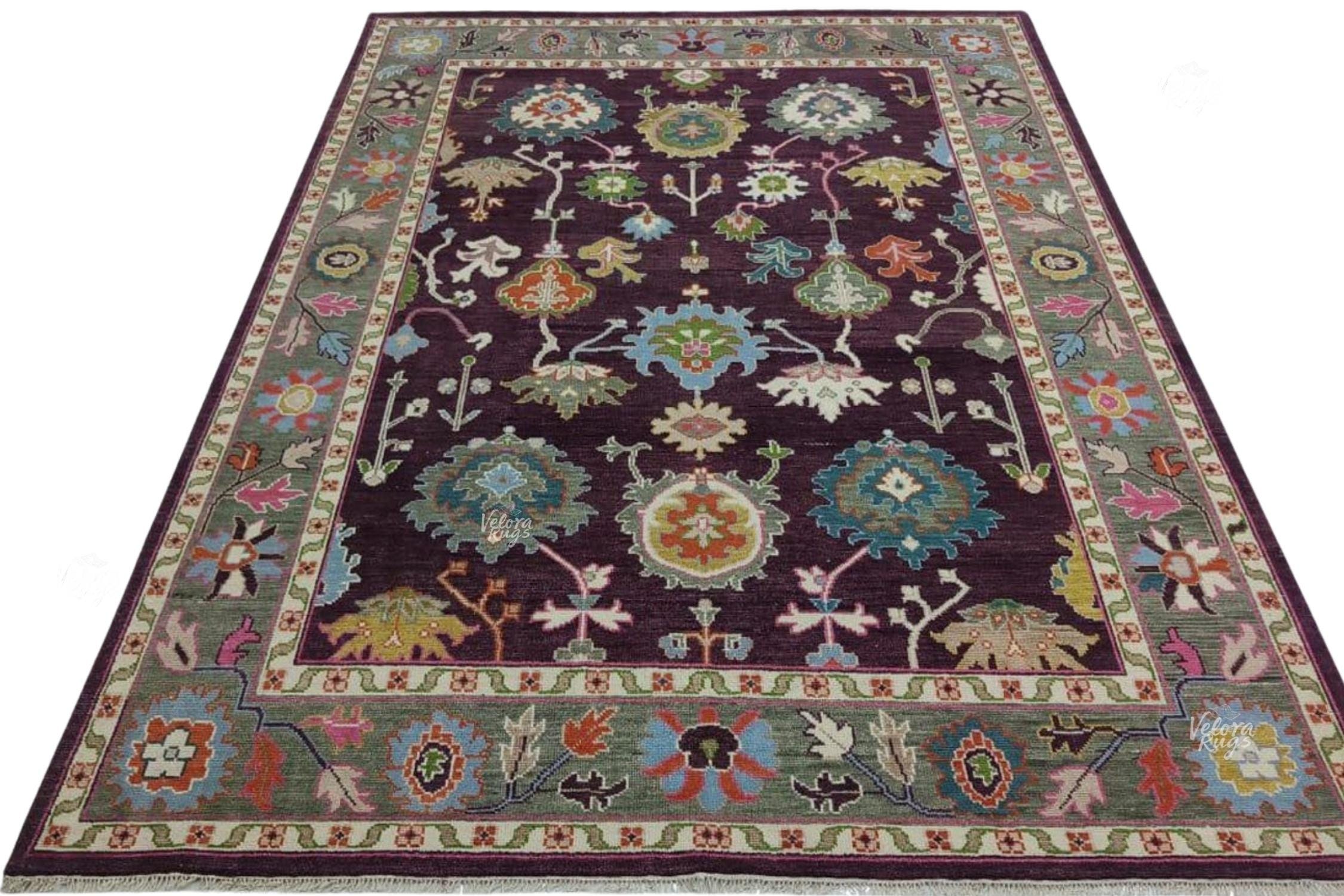 Luxurious Hand-Knotted Oushak Rug- Antique-Style Contemporary Design, Purple Handmade Rug  4x6, 5x8, 8x10, 9x12, 10x14 ft | Living Room Rug